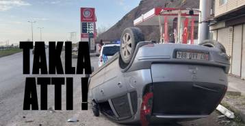 GÖKTEPE KAVŞAĞINDA TAKLA ATTI !